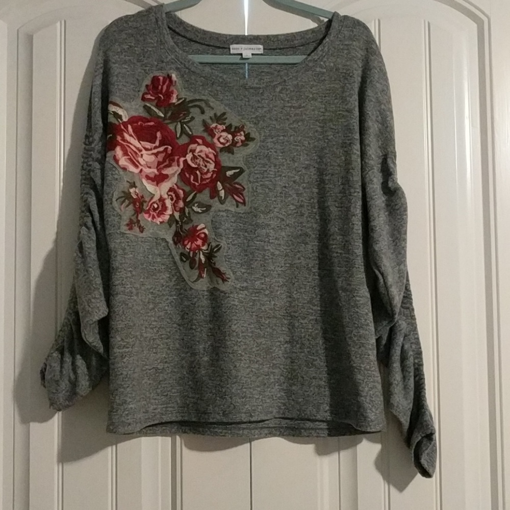 FIRESALE Rose Fall Grey Ruched Casual Cozy Sweater
